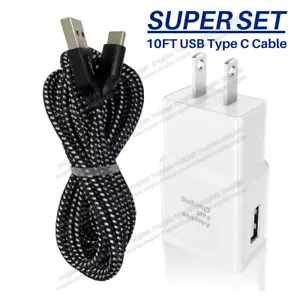 For Samsung Galaxy S10 S20 S21 Fast Charge Wall Adapter Braided USB Type C Cable - Picture 1 of 14