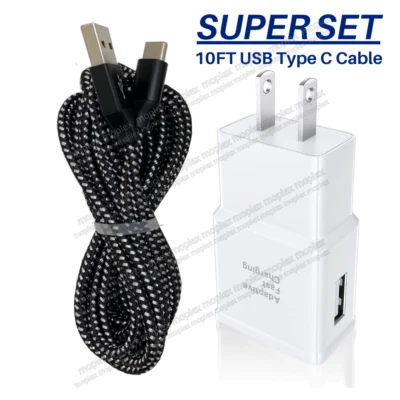 For Samsung Galaxy S10 S20 S21 Fast Charge Wall Adapter Braided USB Type C Cable - Image 1 of 4