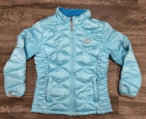 North Face Girl's 550 Turquoise Blue Puffer Jacket Youth Large Sz 14/16 - Picture 1 of 6
