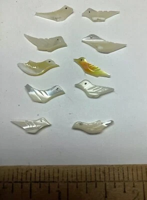 10 Vintage Fetish Bird Beads Mother Of Pearl Shell #33 Foto 1 de 4