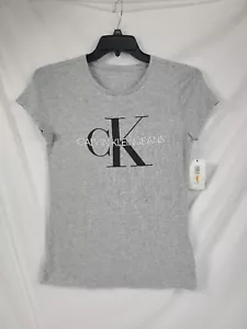 NWT Calvin Klein Jeans T-shirt Logo Front Short Sleeve Gray Size S $40 Retail - Picture 1 of 7