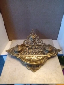 Vintage / Antique Heavy Brass Double Sided Inkwell Art Nouveau Ornate. Beautiful - Picture 1 of 17