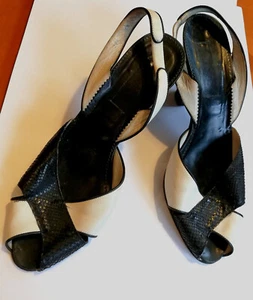 Vintage 80er Peeptoe Pumps 38,5 Schwarz Weiß Pin up Kroko 50er 40er Style - Bild 1 von 8
