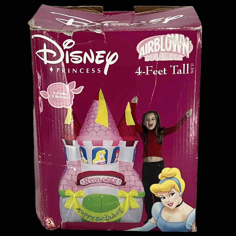 Castillo inflable de feliz cumpleaños princesa Disney de 4 pies de altura probado por aire Foto 1 de 4