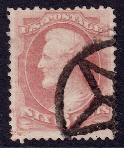 US Scott 159, 1873 Lincoln, 6c dull pink, FINE USED *Fancy Cancel* - Picture 1 of 1
