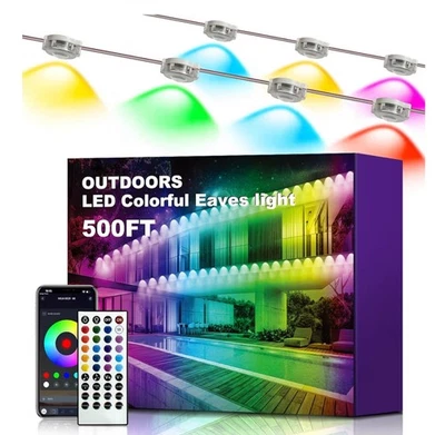 永久户外灯,500 英尺灯 RGB 智能 1600 万色应用程序遥控器 — 第 1/4 张图片