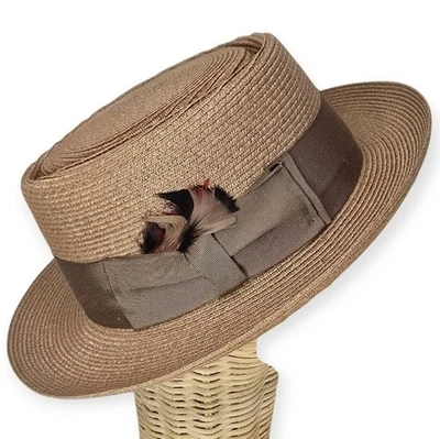VTG BILTMORE x BENCRAFT Men's Boater Hat Sz 7 Straw Leather Heritage Blokecore - Image 1 of 4