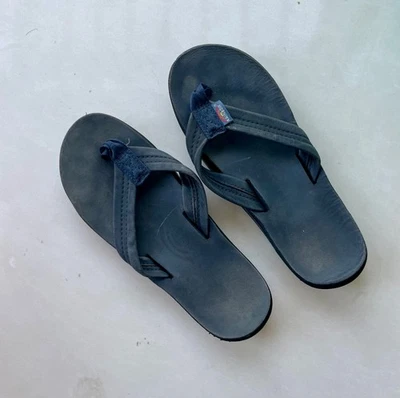 Black Leather Rainbow Flip Flops Used Durable Unisex size 5.5/7.5 ? - Image 1 of 4