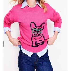 BODEN Natalie bestickter Pullover Wolle Alpaka Mischung Pulli rosa S Bulldogge Preppy - Bild 1 von 9