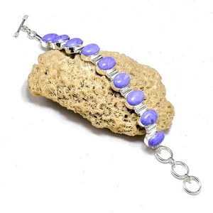 Pulsera de cadena hecha a mano con joyas de plata de ley 925 con piedras preciosas Charoite púrpura - Imagen 1 de 4