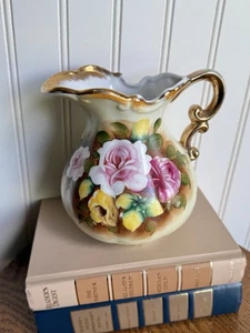 Brocca vintage Enesco porcellana oro dorato rose floreali made in Japan 6" - Foto 1 di 4