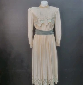 VTG Cream Midi Dress Victorian Modest Teacher Edwardian Costume Reenactment Sz S - Picture 1 of 13