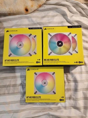 5 X Corsair (3X AF140+ 2X ML140) RGB Elite Premium PC Case Fans w/Lighting Node - Image 1 of 2