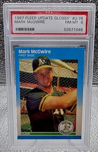 1987 Fleer Update Glossy #U76 Mark McGwire PSA 8 NM-MT ATHLETICS RC ROOKIE CARD - Bild 1 von 3