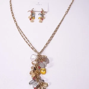 Ann Taylor LOFT Harvest Lucite Multi Stein Anhänger Halskette Ohrringe Neu mit Etikett 98 - Bild 1 von 12
