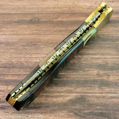 Lockback Folding Pocket Knife W/Damascus Steel Blade File Worked Backspring - Image 1 of 4