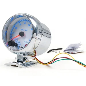 Chrome Bracket 3 75 Car Tachometer Gauge Meter with Blue Background Lighting - Picture 1 of 16