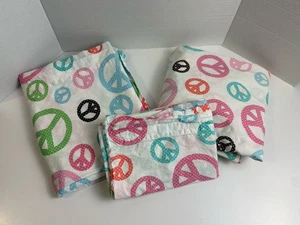 Pottery Barn Teen Twin Bettwäsche Set 3-teilig bunt Peace Zeichen Bio Baumwolle - Bild 1 von 4