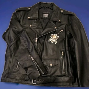 Motorradjacke Herren schwarz Echtleder Bikerjacke Gr. XL fällt größer aus - Bild 1 von 24