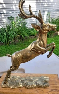 LARGE Antique Vintage Brass Deer Buck Figurine 16" tall! - Picture 1 of 1