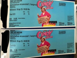 2 Karten für Darmstadt CINDY AUS MARZAHN !!! Preis nochmal reduziert auf 60 €!!! - Bild 1 von 1