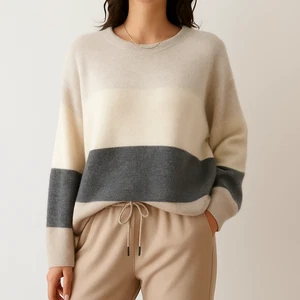 SMinfinity XS/S beige grau Colorblock Oversize 100% Kaschmir Strick Pullover Oberteil - Bild 1 von 17