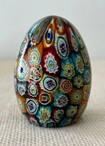 Millefiori Venetian Art Glass Egg Paperweight - Picture 1 of 8