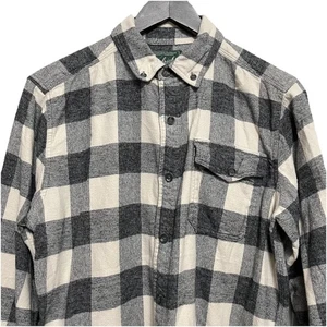 Woolrich Mens M Black Plaid Long Sleeve Button Up Flannel Shirt Organic Cotton - Picture 1 of 7