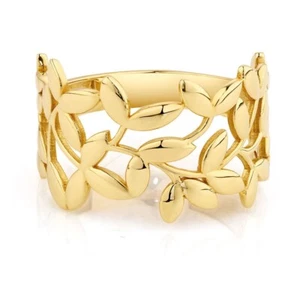 14K Solid Gold leaves Linked Band Elegant Eternity Stacking Handmade Ring - Picture 1 of 15