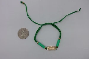 green string bracelet St Benito rhodium plated with gems, gift, macrame - Picture 1 of 6