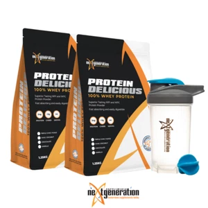 2 x 100% Whey Protein Delicious Protein Powder 1.25kg Chocolate Plus Free Shaker - Picture 1 of 7