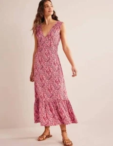 Boden pink paisley maxi dress size 10 tiered jersey v neck smocked sleeveless  - Picture 1 of 10