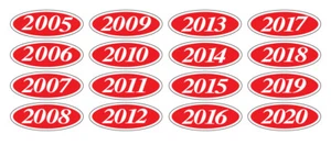 EZ-Line Car Dealer Oval Model Year Stickers Large Windshield Stickers Red White - Picture 1 of 4