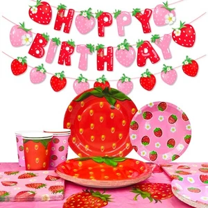 Strawberry Birthday Tableware, Strawberry Birthday Theme Party Tableware Set - Picture 1 of 11