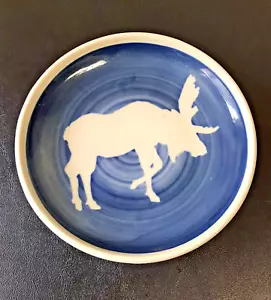 King's Point Pottery Moose Theme Dish, Bowl, Plate, Blue w/White Moose & Border - Picture 1 of 3