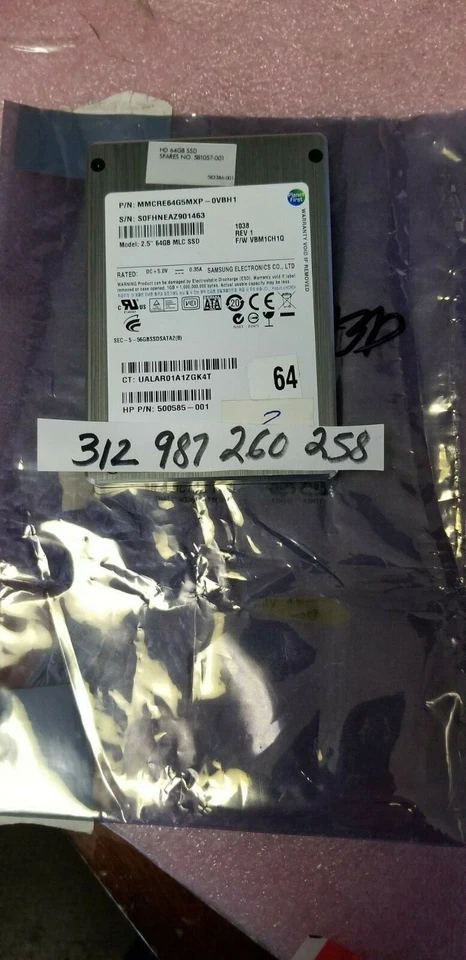 Samsung 64GB 2.5" Solid State Drive SSD (MMCRE64G5MXP-0VBH1)   500585-001 - Image 1 of 1