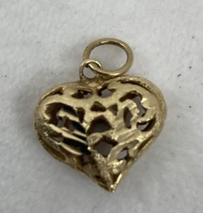 14k Yellow Gold ~ Diamond Cut Puff Heart ~ approx. 3/4" Charm Pendant - Picture 1 of 10