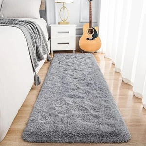 Fluffy Grey Runner Rugs for Bedroom 2x6,Runner Rugs for Hallway Non-Slip - Picture 1 of 8