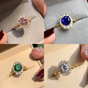 Moda Joyería Mujeres Anillo Circonio Completo Con Incrustaciones de Cobre Circón Encaje Talla 5-11 - Imagen 1 de 9