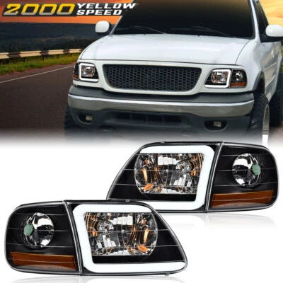 Fit For 97-04 F150 Expedition Black LED Tube Headlights & Corner Parking Lights - Image 1 of 4