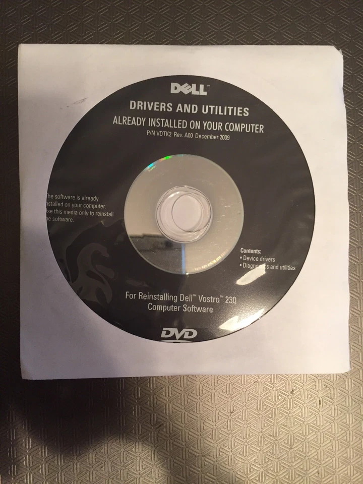 Dell Drivers And Utilities DVDFor Dell Vostro 230, VDTK2, Rev.A00, December 2009 - Image 1 of 1