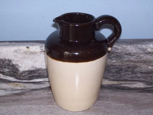 Vintage Small 6.25 in. Tall Stoneware Brown and Tan Pitcher - Picture 1 of 7