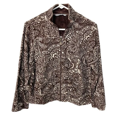 Chaqueta polar Oleg Cassini Petite mediana marrón beige deportiva cachemira cremallera completa Foto 1 de 4