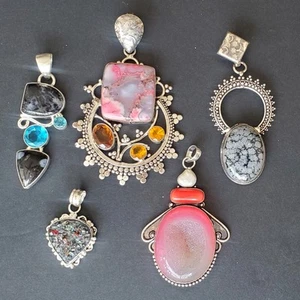 Lot of 5 Gemstone Pendants Druzy Jasper Topaz Agate Citrine Freshwater Pearl #13 - Picture 1 of 7