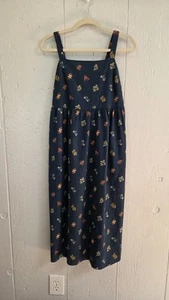 Sonoma Sz M Blue Floral Print Midi Sundress Linen Smocking Adjustable - Picture 1 of 13