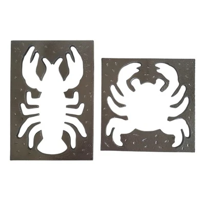 2 Pc Seafood Trivet Crab & Lobster Boil Metal Footed Kitchen Dining Hot Dishes - Image 1 of 4