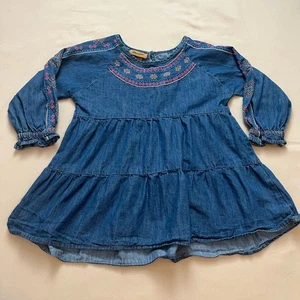 Wrangler Girls Embroidered Tiered Swing Denim Shirt Size Medium - Picture 1 of 7