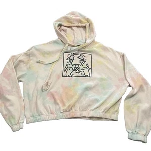 Keith Haring Sweatshirt Women's Size XL Hoodie Tie Dye World People Crop Top NEW - Picture 1 of 10