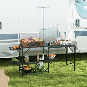 Cocina de campamento plegable Outsunny, estación de cocina con soporte de lámpara ajustable - Imagen 1 de 11