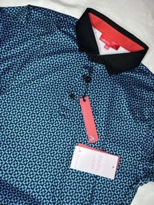 Redvanly Men’s MEDIUM Golf Performance Geometric Print Blue Blake Polo Shirt NWT - Picture 1 of 8